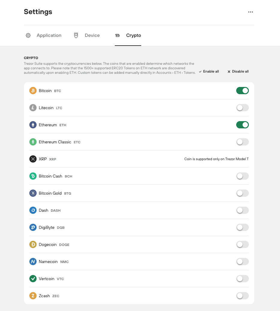 Coins Compatible with Trezor Wallet