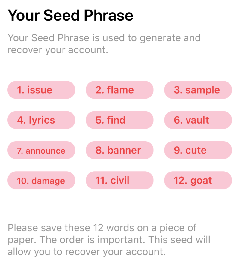 Importance of securely storing your 12-word recovery phrase 
